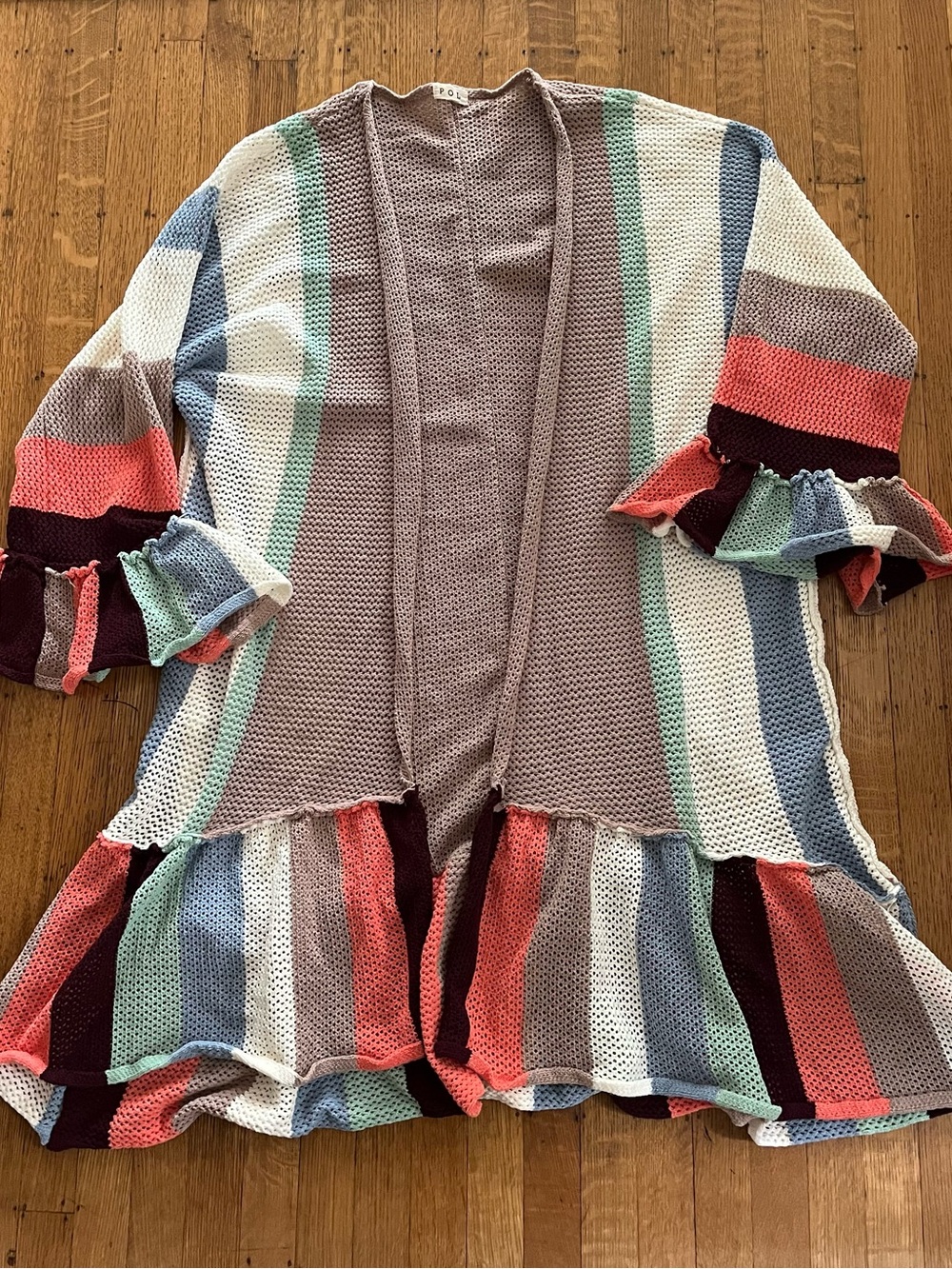 POL Multicolor Striped Ruffle Open Cardigan ~ Duster